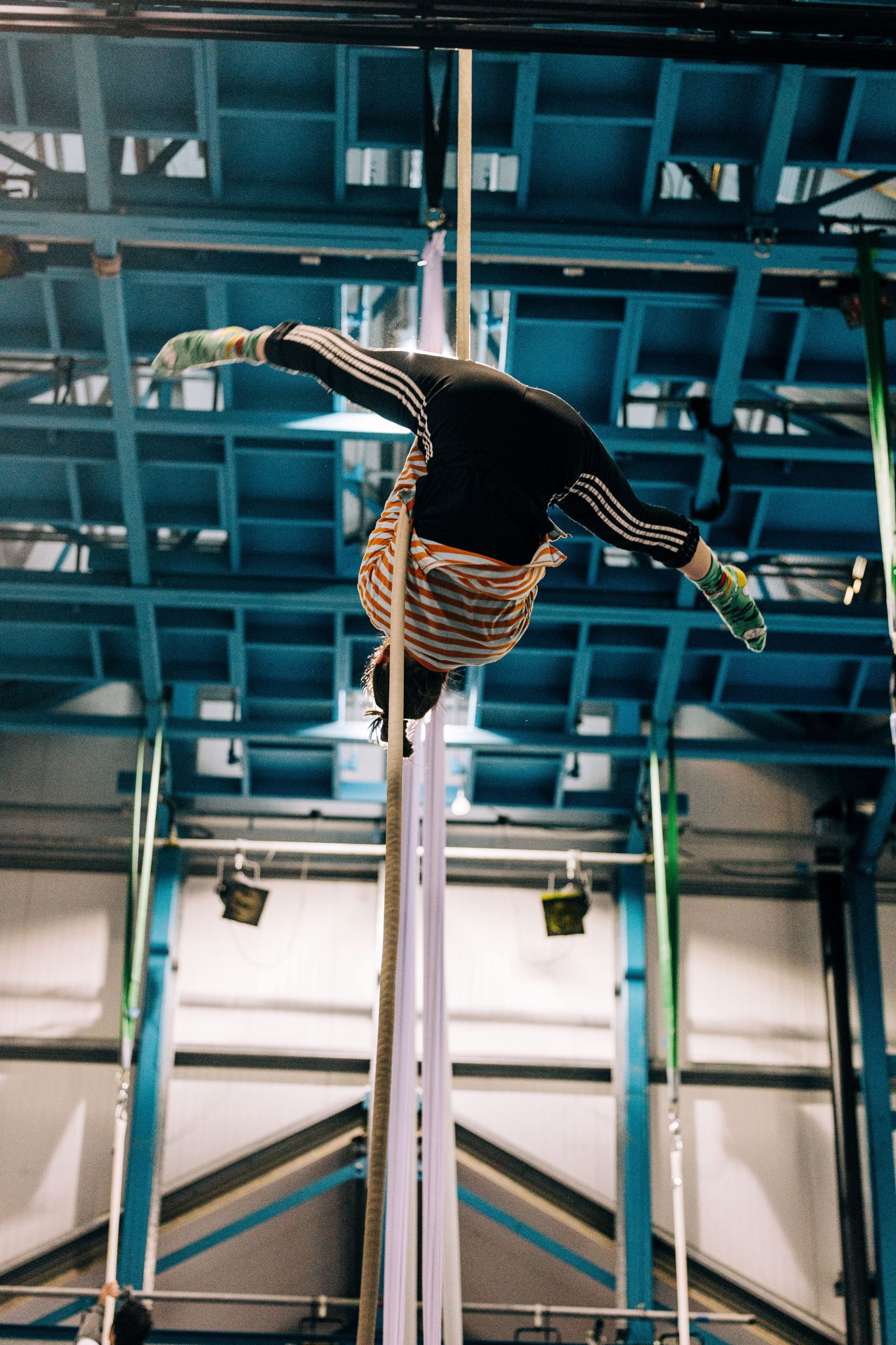 Aerial performer practising Silks